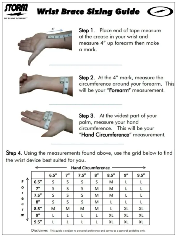 Storm wrist support size guide